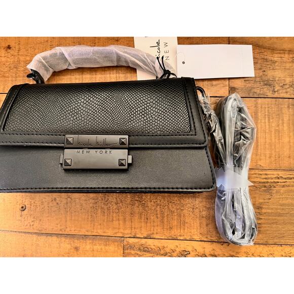 NICOLE MILLER Black Faux Leather Crossbody Bag NWT - Picture 7 of 7